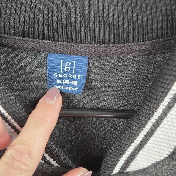 George Mens XL Varsity Jacket Black & White Striped Collar Polyester - Picture 4 of 8